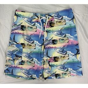Columbia PFG Men's "Saltwater" Graphic Print Board Shorts – Blue/Multicolor 34w